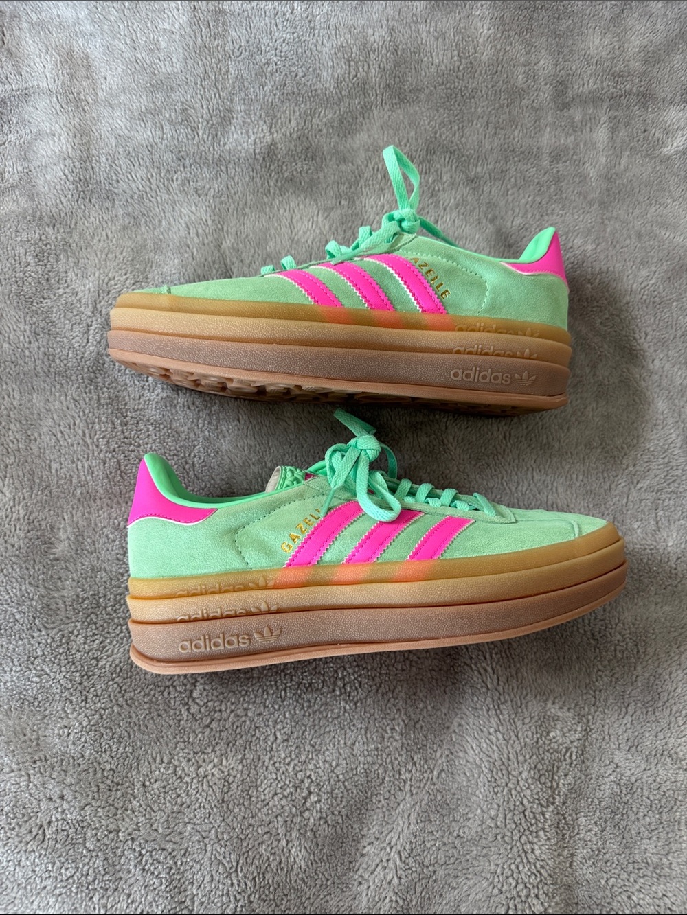 Adidas Gazelle Bold Platform Sneakers in Mint Green & Hot Pink 7.5